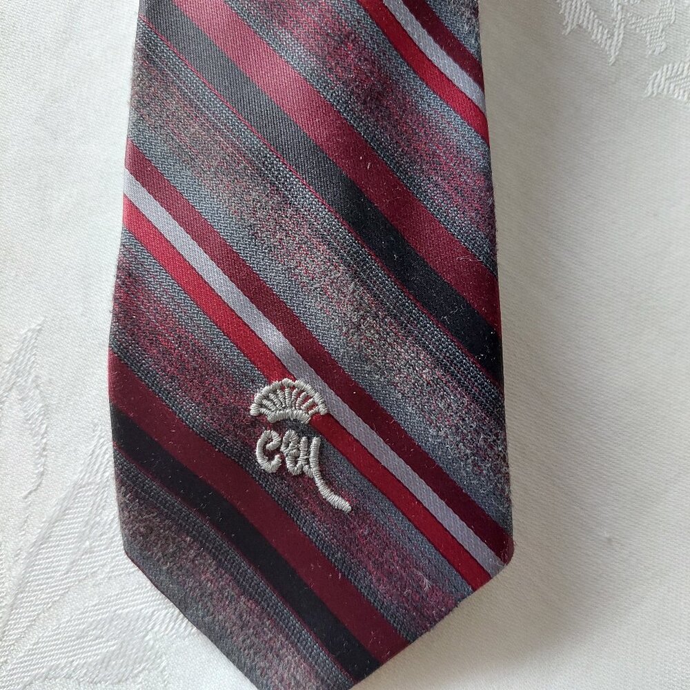 Vintage Countess Mara Necktie With Red, Grey Black Diagonal Stripes 3.5"